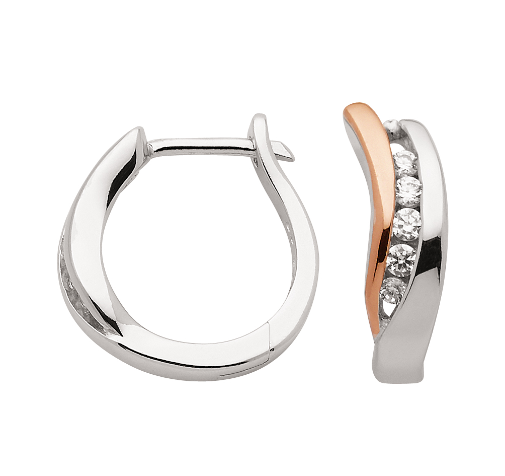 Creolen 2er Sort. 925/rh/rot Zirkonia, Ø 13,3mm