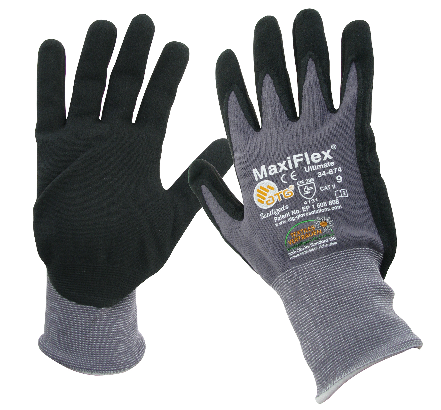 Gloves size 9, nitrile PU coated, black/grey