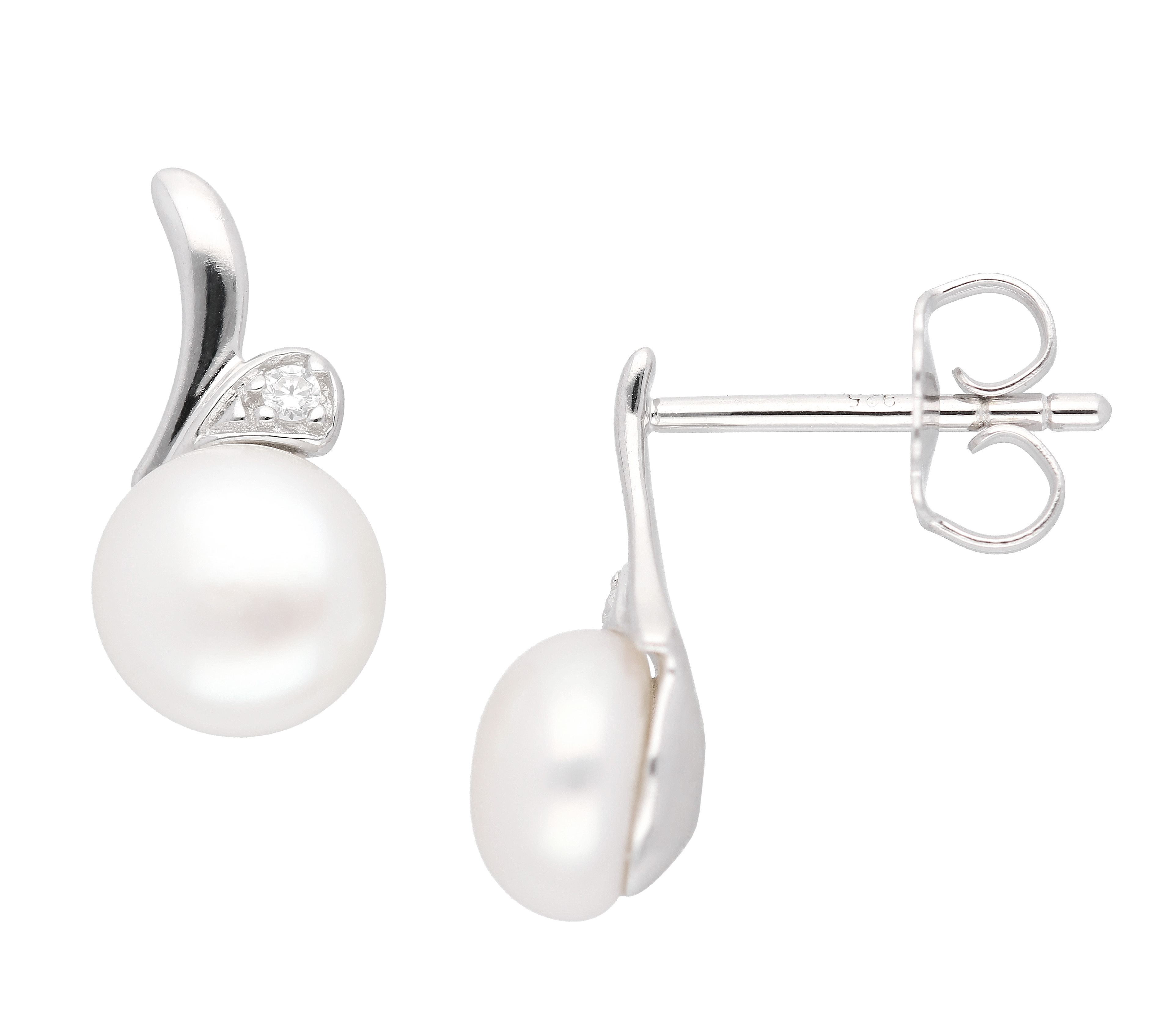 Ohrstecker 925/rh,Süßwasserzuchtperle und Zirkonia