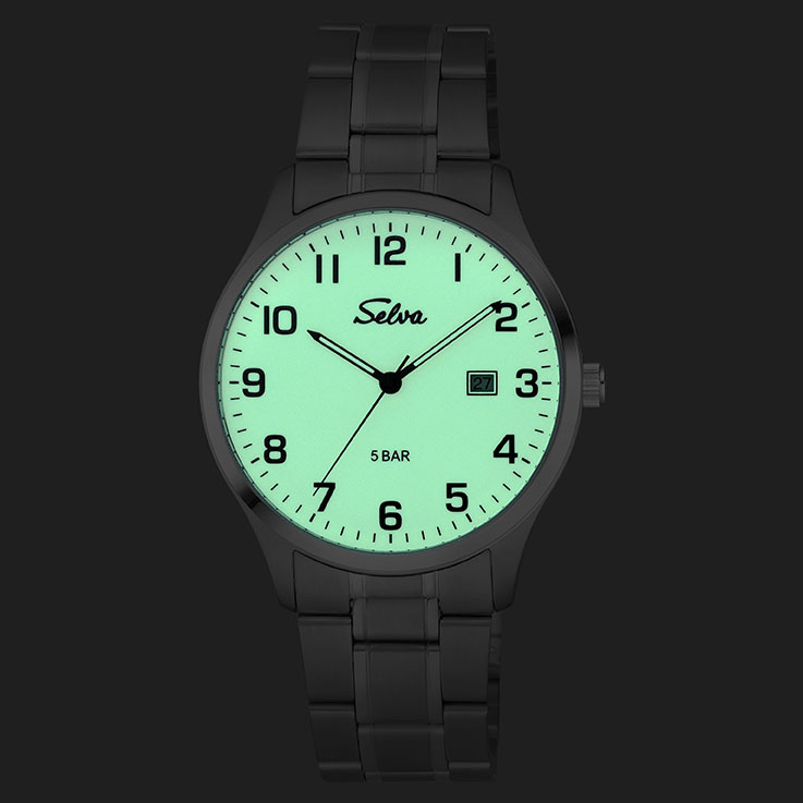 _ SELVA Quarz-Armbanduhr mit Edelstahlband Zifferblatt leuchtend Ø 39mm