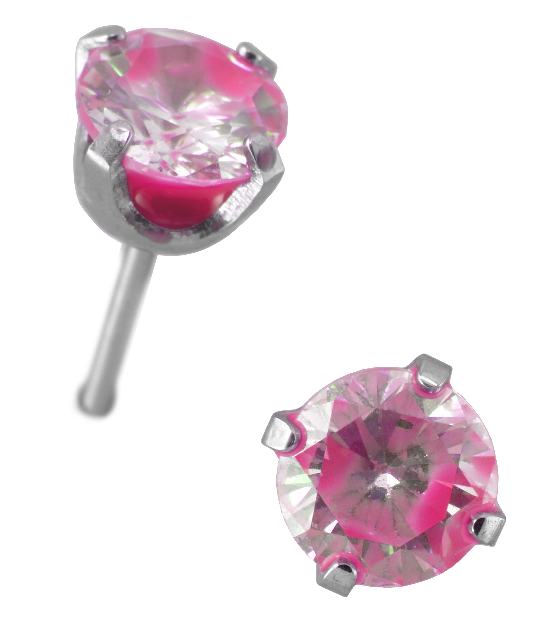 Erstohrstecker System 75 weiß Tiffany mit Cubic Zirkonia Neon pink Studex