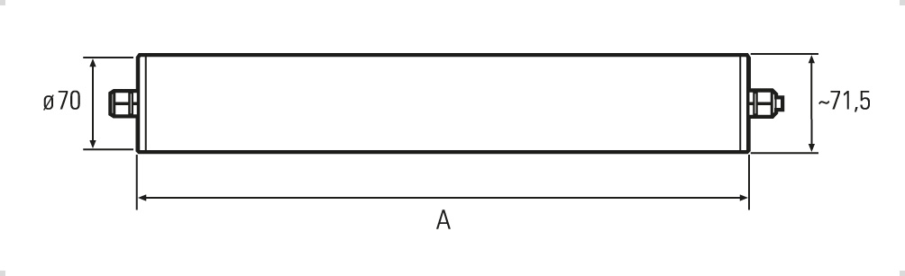 Aufbau Rohrleuchte INROLED 70 AC ECO, Schutzrohr Borosilikat, 125°, 921 mm, 220-240V AC