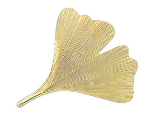 Broach gold 585/GG, ginkgo leaf