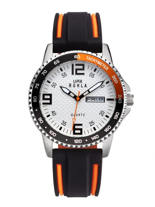 Uhren Manufaktur Ruhla - Armbanduhr Sport - weiß/orange/schwarz