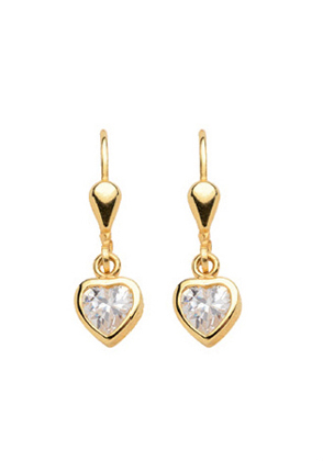 Dropped earrings with omega back gold 333/GG, heart, zirconia