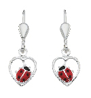 Dropped earrings with omega back 925/rh ladybug lacquer