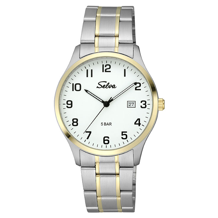 SELVA quartz wristwatch with bicolor stainless steel strap, white dial Ø 39mm