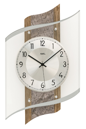 _ AMS Funk-Wanduhr Heidelberg Nussbaum/ Naturstein