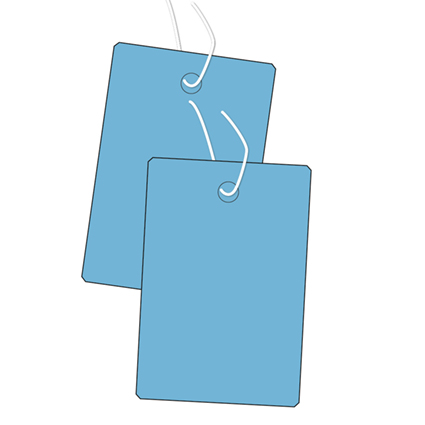 prijskaartje met koord kunststof blauw 39 x 25 mm koord wit