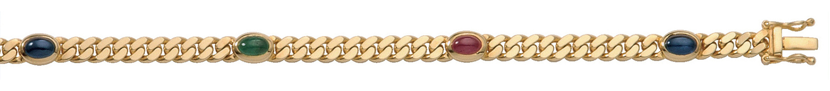 Bracelet gold 585/GG, ruby, sapphire, emerald