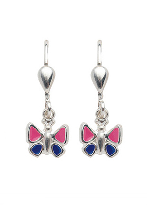 Dropped earrings with omega back 925/rh butterfly lacquer