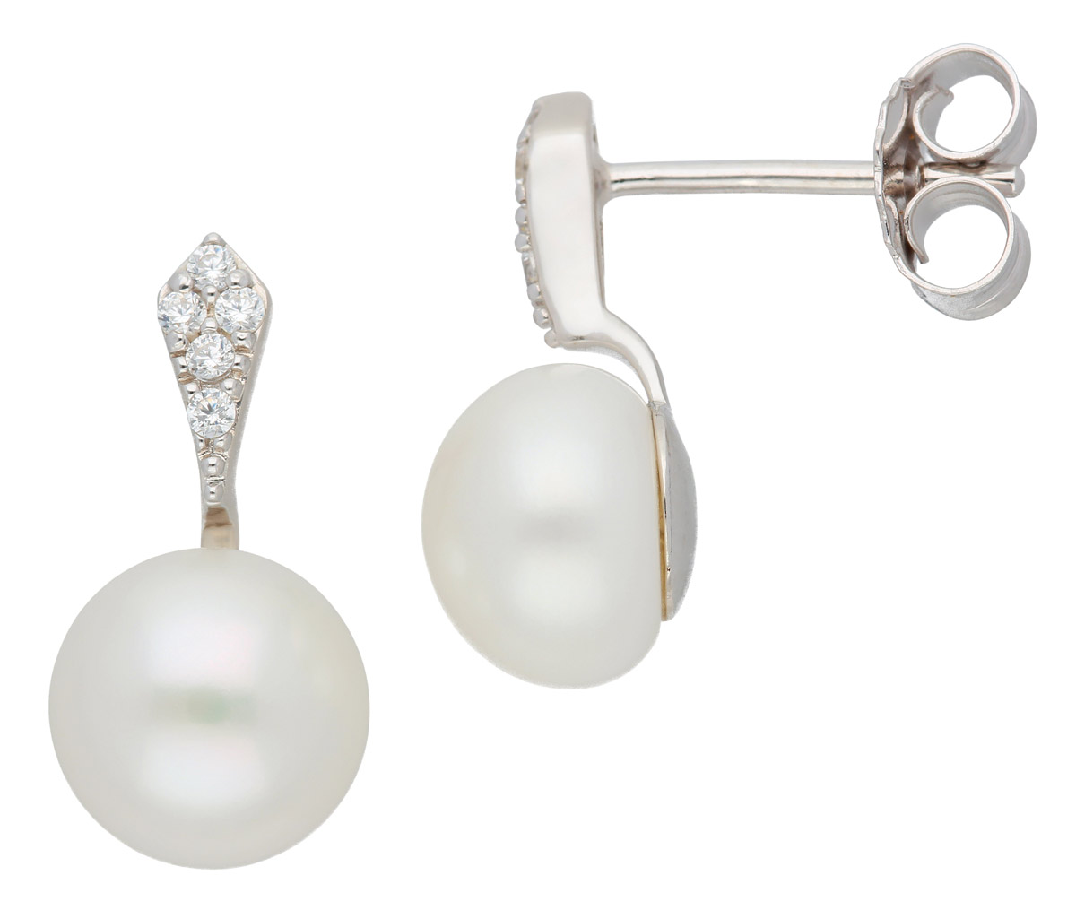 Ohrstecker 925/rh, Süßwasserzuchtperle und Zirkonia