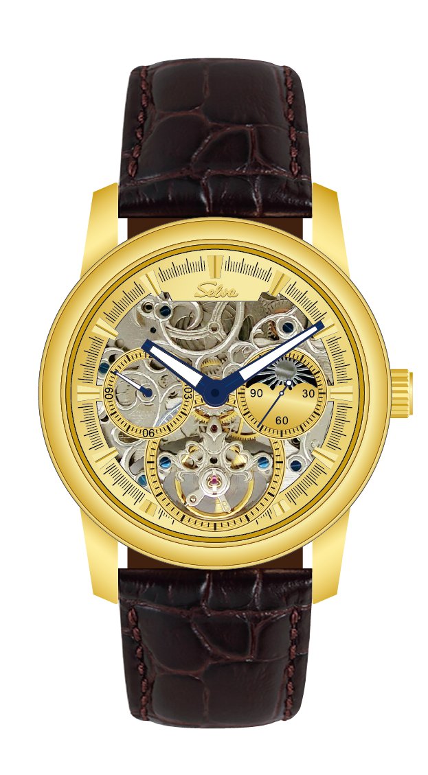 SELVA Herren-Armbanduhr »Ramon« - Sonne/Mond - skelettiert - vergoldet