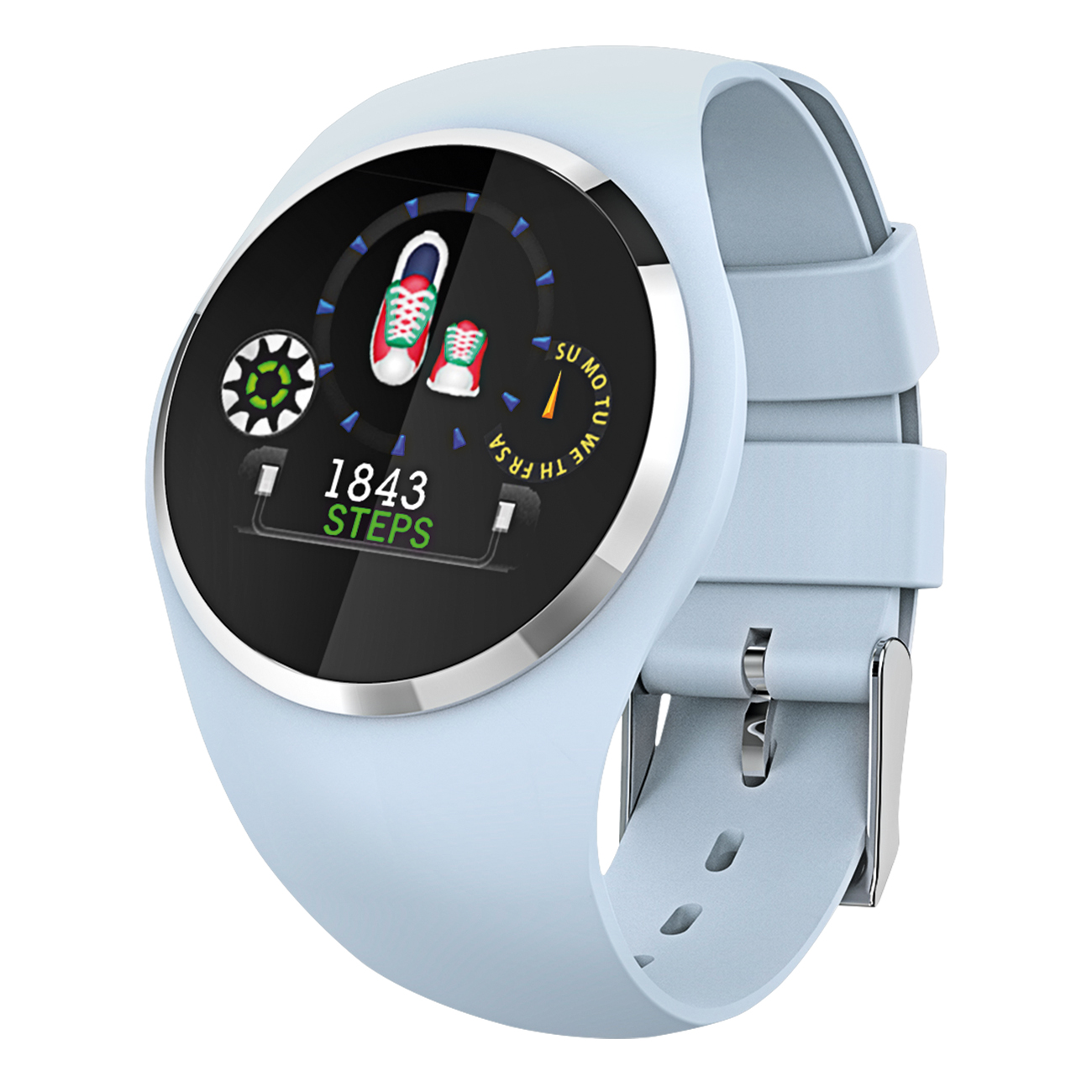 Fitness Tracker licht blauw, rond met kleurendisplay