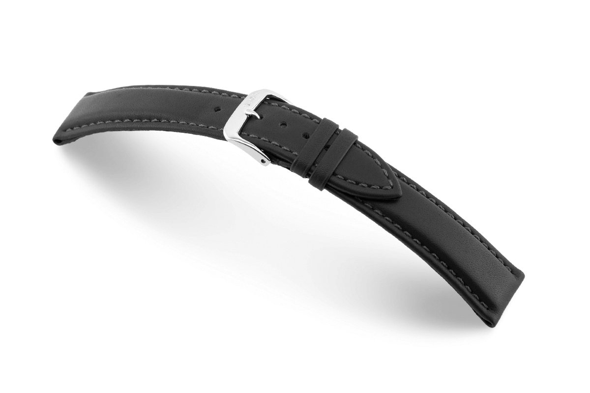 Leather strap Corona 20mm black <br/>Application: M / Colour: black / Lug width mm: 20 / Material: Calf leather