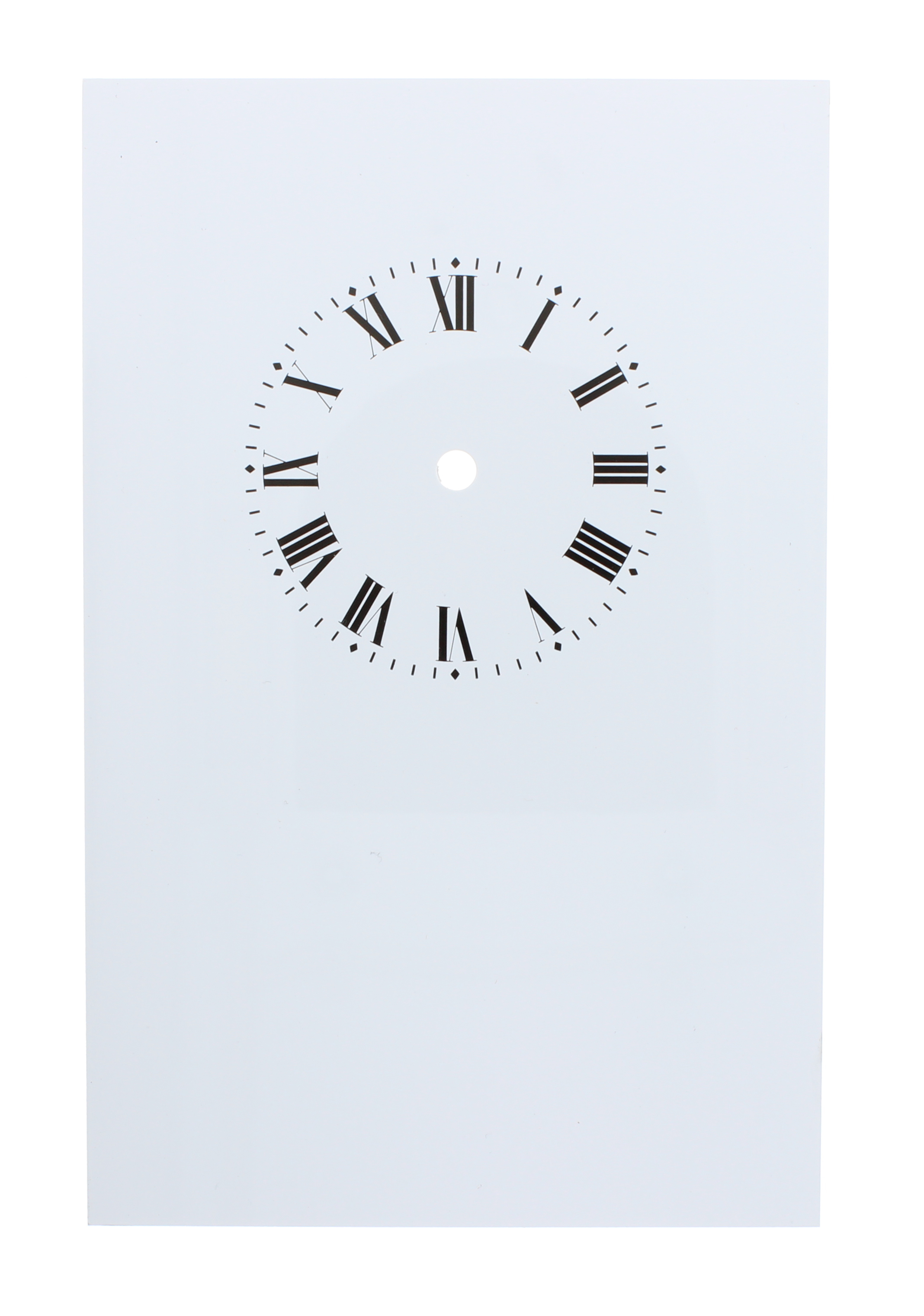 Zifferblatt Aluminium weiß mit römischen Zahlen Ø 50mm, zum Selbstzuschnitt auf Platte 90x140mm