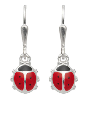 Dropped earrings with omega back 925/rh ladybug enamelled