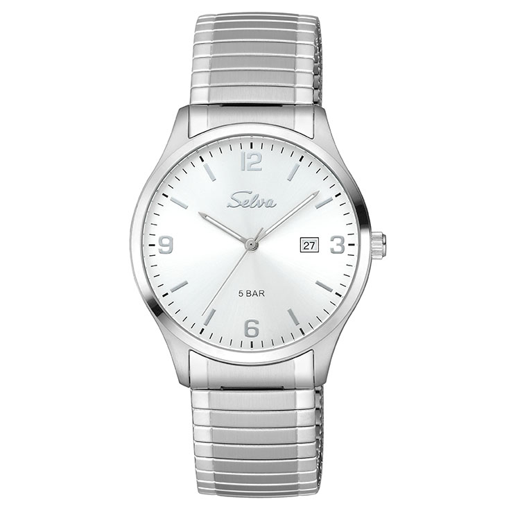 SELVA quartz wristwatch with strap, silver dial Ø 39mm