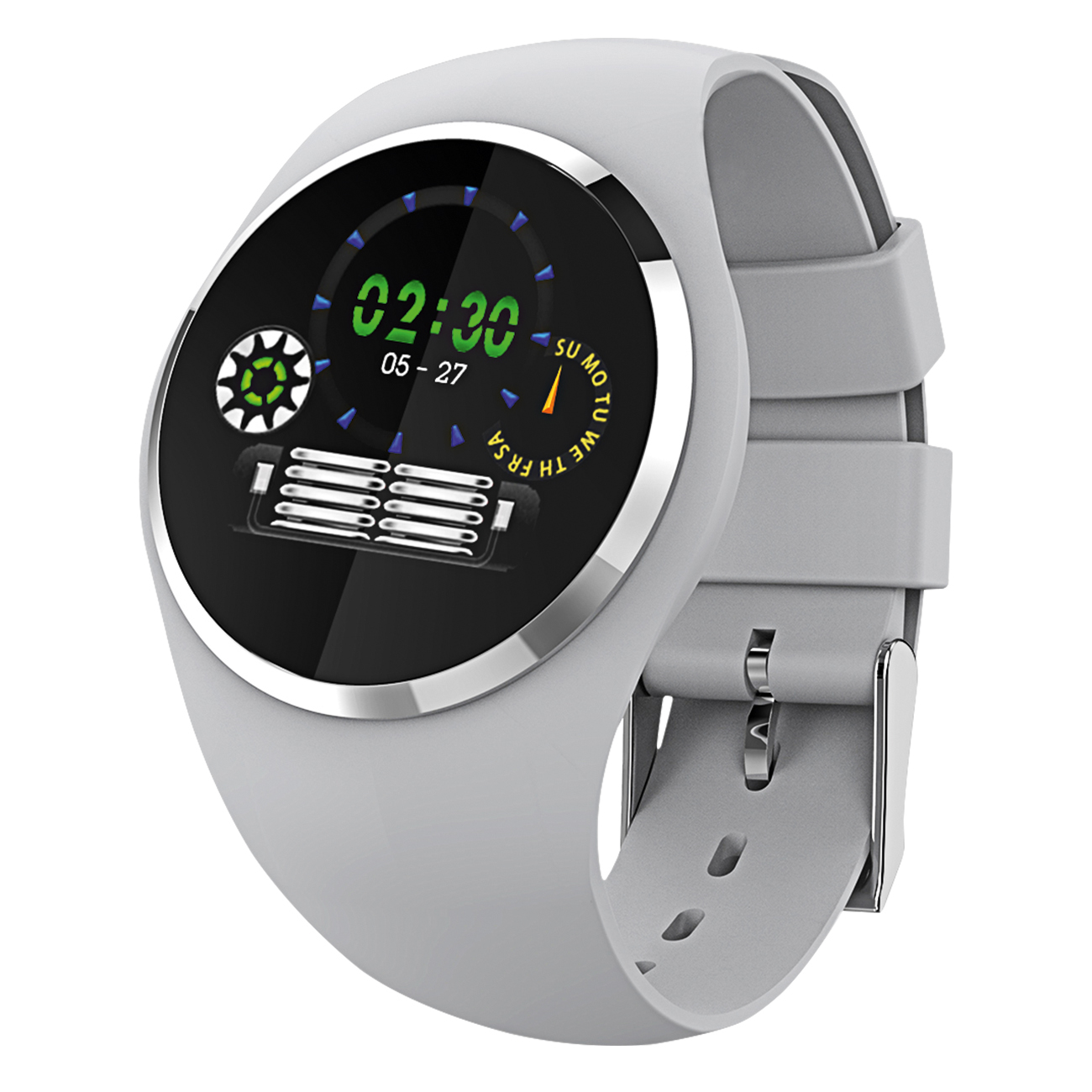 Fitness Tracker grijs, rond met kleurendisplay