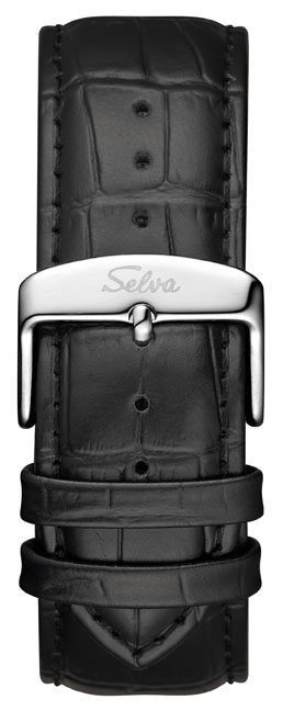 SELVA Hand winded skeleton watch with small second, silver/ black