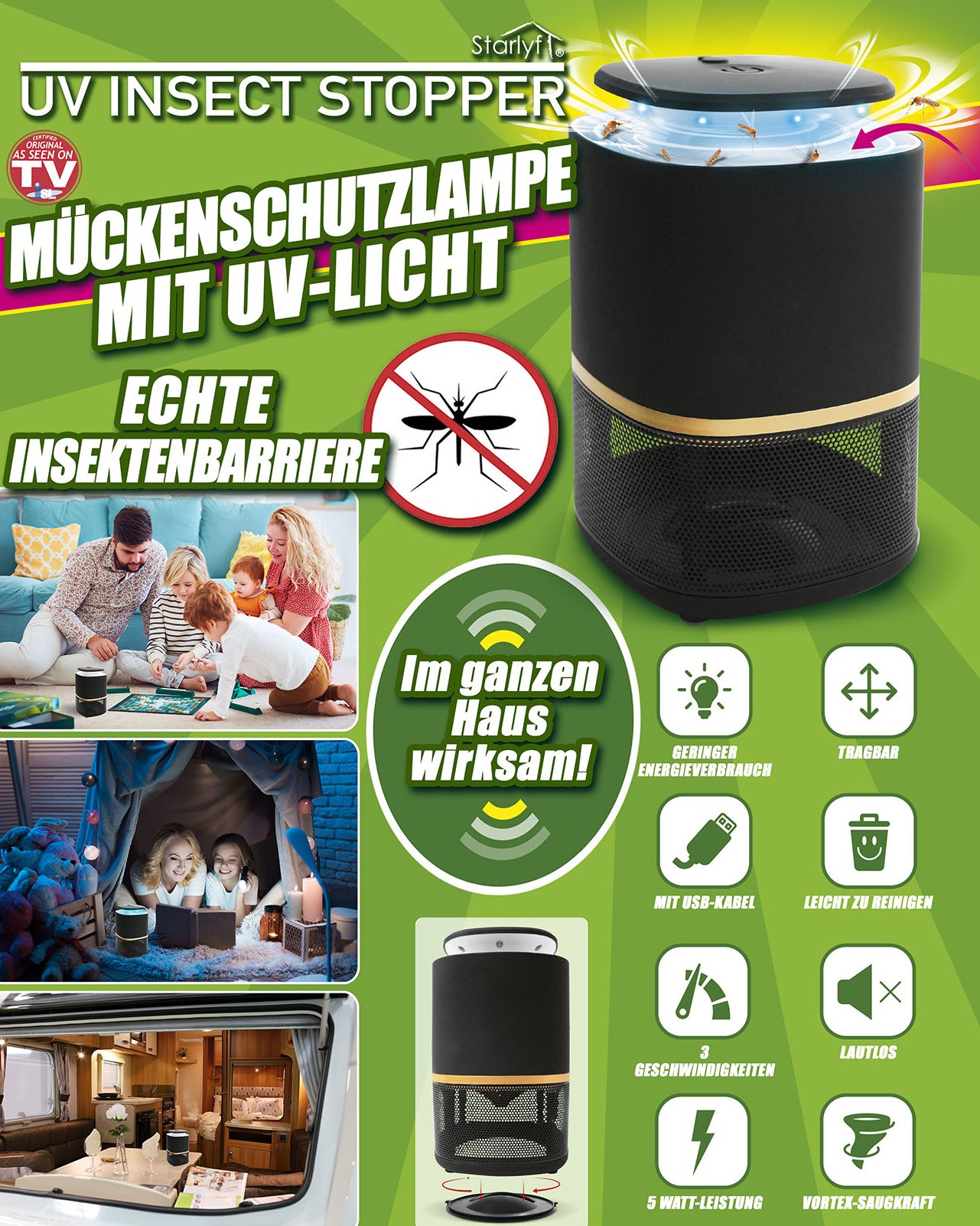 Muggen werende lamp met UV-licht