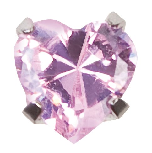 _ First ear stud System 75 white, Tiffany heart with pink stone, Studex