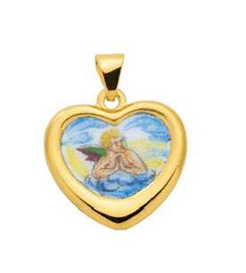 Medal gold 585/GG Cupid, heart, back, engraved: