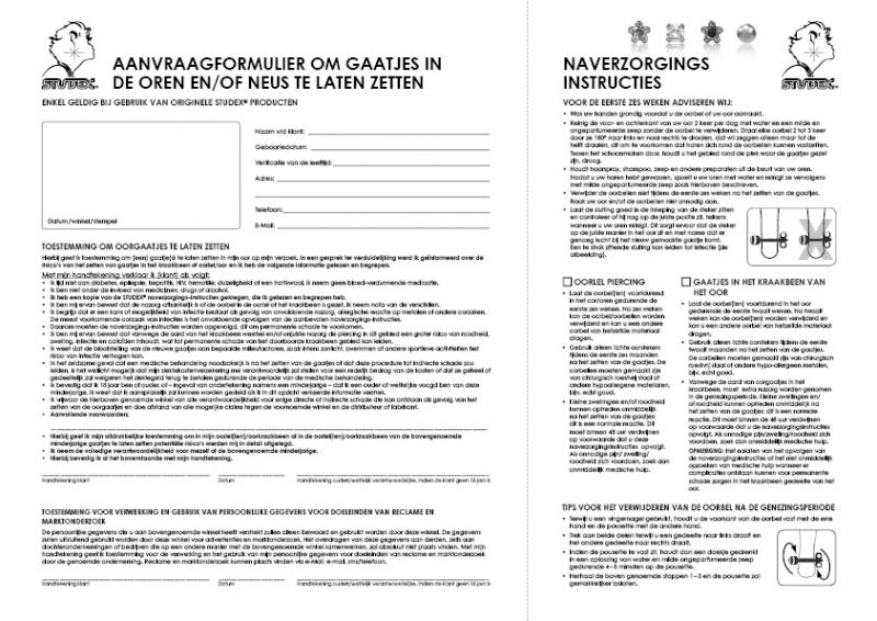 Declaration of consent to the piercing at Flume technology | Model ...